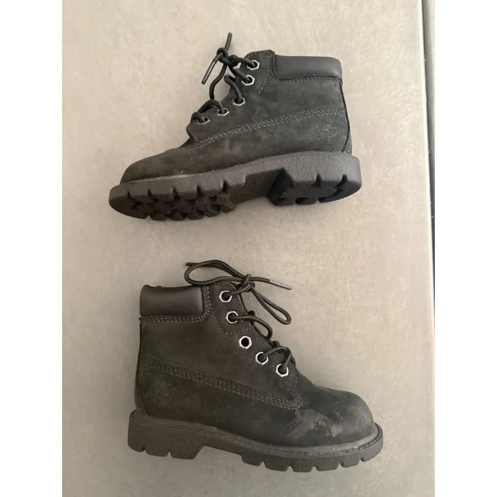 Timberland Kids Black Leather Lace-Up Boots Size 8.5